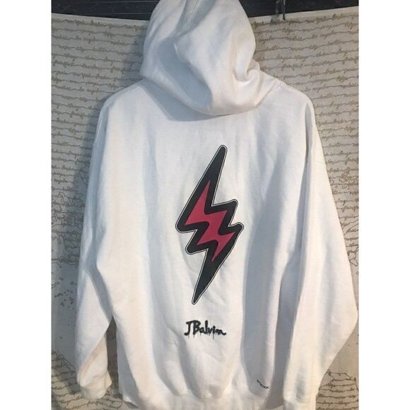 J Balvin Takashi Murakami Collab Mens White XL Logo Hoodie Reggaeton Streetwear - Picture 5 of 8